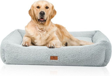 Knuffelwuff orthopädisches Hundebett Matteo XL Hellgrau mit Memory-Foam und Teddyfell-Bezug – Bild 1 von 6