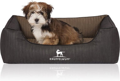 Knuffelwuff Orthopädisches Hundebett Outback aus laser-gestepptem Kunstleder Größe L Schwarz Beige Braun – Bild 1 von 8