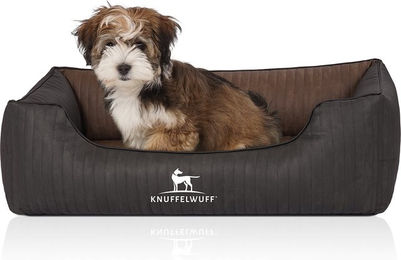 Knuffelwuff Orthopädisches Hundebett Outback aus laser-gestepptem Kunstleder Schwarz/Braun Größe L – Bild 1 von 8