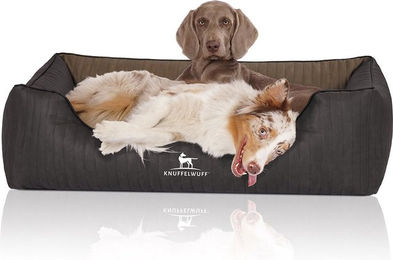Knuffelwuff Orthopädisches Hundebett Outback aus laser-gestepptem Kunstleder XXL 120 x 85cm Schwarz/Taupe – Bild 1 von 9