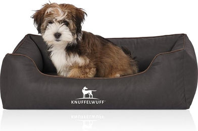 Knuffelwuff Orthopädisches Hundebett Rockland aus Kunstleder Schwarz Größe L – Bild 1 von 5