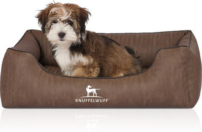 Knuffelwuff Orthopädisches Hundebett Tampa aus laser-gestepptem Kunstleder Braun Grau S – Bild 1 von 12