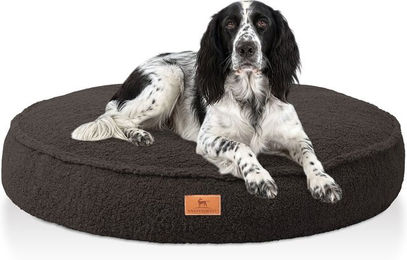 Knuffelwuff orthopädisches Hundebett Tivano rund 80cm Braun mit Memory Foam und Teddyfell-Bezug – Bild 1 von 6