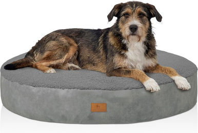 Knuffelwuff rundes Hundebett Bolster aus Plüsch Grau 70 cm – Bild 1 von 3