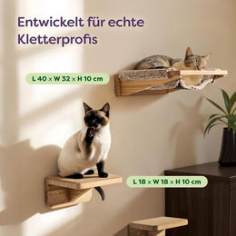 Knupis Katzen Kletterwand Set mit Hängematte und 2 Treppen aus FSC Kiefernholz in Beige bis 30 kg – Bild 1 von 7
