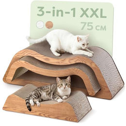Knupis Kratzbrett für Katzen 3-teiliges XXL Kratzmöbel Set aus FSC-zertifizierter Kratzpappe 75cm Braun – Bild 1 von 11