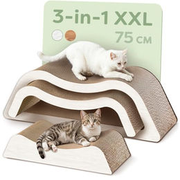 Knupis Kratzmöbel für Katzen 3-teiliges XXL Kratzbrett aus Kratzpappe 75cm Weiß – Bild 1 von 7