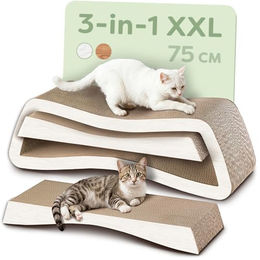 Knupis Kratzmöbel Kratzbrett für Katzen 3-teiliges XXL Set 75cm aus FSC-zertifizierter Kratzpappe für Kitten in Weiß oder Beige – Bild 1 von 13