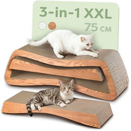Knupis Kratzmöbel Kratzbrett Set für Katzen 3-teilig XXL 75cm aus FSC-zertifizierter Kratzpappe Braun – Bild 1 von 13