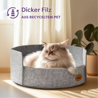 Produktbild von Knupis Tierbett aus nachhaltigem Filz für Katzen und kleine Hunde Grau Waschbar