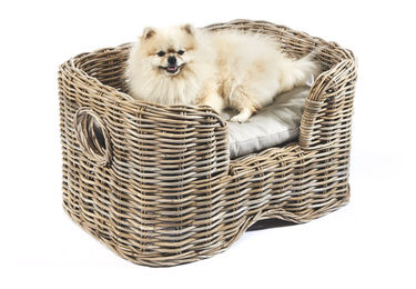Kobolo Tierbett Hundekorb aus Weide für Hunde und Katzen in Grau mit Kissen Größe S – Bild 1 von 8