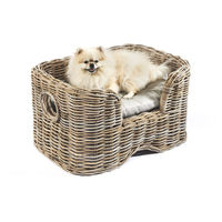 Produktbild von Kobolo Tierbett Hundekorb aus Weide für Hunde und Katzen in Grau mit Kissen Größe S