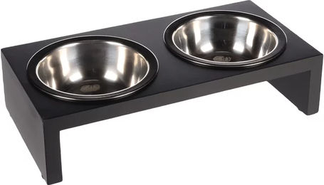 Produktbild von Kobushi Flamingo Duo Dinner Rechteckiger Futter- und Wassernapf für Hunde aus Edelstahl in Schwarz und Weiß