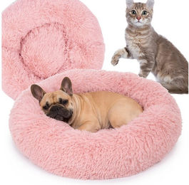 KomfortHome Donut Tierbett für Hunde und Katzen aus Plüsch in Rosa, 60cm, Rutschfest und Waschbar – Bild 1 von 2