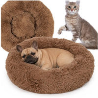 Produktbild von KomfortHome Donut Tierbett für Hunde und Katzen aus Plüsch, rutschfest und waschbar, Braun, 60cm