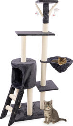 KomfortHome Kratzbaum für Katzen 138 cm mit Höhle und Hängematte aus Plüsch und Sisal in Grau und Beige – Bild 1 von 7