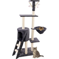 Produktbild von KomfortHome Kratzbaum für Katzen 138 cm mit Höhle und Hängematte aus Plüsch und Sisal in Grau und Beige