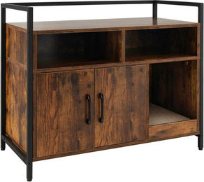 KOMFOTTEU 2 in 1 Katzenschrank mit Katzentoilette aus Holz in Braun mit Doppeltüren, Kratzbrett und 2 Fächern – Bild 1 von 5