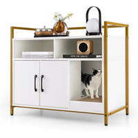 Produktbild von KOMFOTTEU 2 in 1 Katzenschrank mit Katzentoilette aus Holz in Weiß mit Doppeltüren, Kratzbrett und 2 Fächern