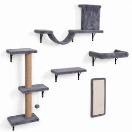 KOMFOTTEU 5 in 1 Katzen Kletterwand Kratzbaum Set aus Holz und Sisal in Grau – Bild 1 von 2