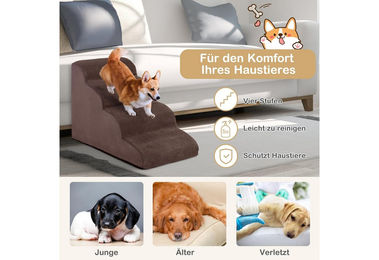KOMFOTTEU Haustiertreppe für Hunde und Katzen aus Cord mit 4 Stufen für kleine bis mittelgroße erwachsene Tiere bis 30 kg in Braun oder Grau – Bild 1 von 3