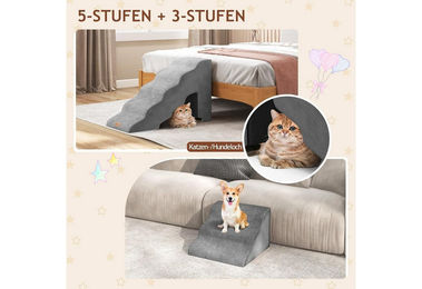 KOMFOTTEU Haustiertreppe Hundetreppe aus Stoff in Grau für kleine Hunde und erwachsene Tiere – Bild 1 von 4