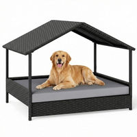 Produktbild von KOMFOTTEU Hundebett aus Rattan mit Kissen und Schrägdach für erwachsene Hunde in Groß