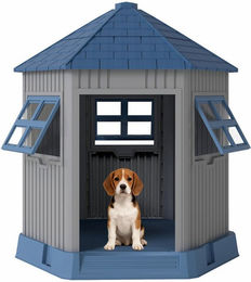 KOMFOTTEU Hundehütte aus Kunststoff mit Oberlicht und Belüftungsöffnungen wasserabweisend – Bild 1 von 5