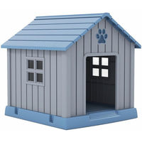 Produktbild von KOMFOTTEU Hundehütte für erwachsene Hunde mit Schrägdach und erhöhtem Boden in Blau aus Kunststoff
