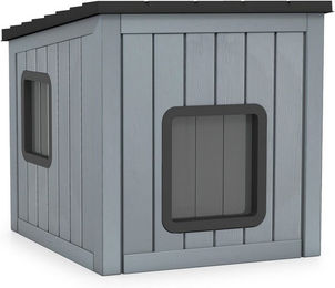 KOMFOTTEU Hundehütte und Katzenhöhle aus Kunststoff in Grau mit wasserdichtem geneigtem Dach – Bild 1 von 5