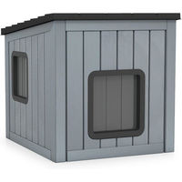 Produktbild von KOMFOTTEU Hundehütte und Katzenhöhle aus Kunststoff in Grau mit wasserdichtem geneigtem Dach
