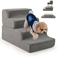 Produktbild von KOMFOTTEU Hundetreppe mit weichem Fleece Bezug in Grau für erwachsene kleine Hunde