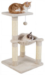 KOMFOTTEU Katzenbaum 2-stöckiger Kratzbaum mit Hängematte und Hängeball aus Plüsch und Sisal in Beige oder Weiß – Bild 1 von 2