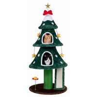 Produktbild von KOMFOTTEU Katzenbaum im Weihnachtsbaum-Design mit 2 Höhlen, Kratzstamm und Kratzbrett für Hauskatzen