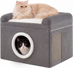KOMFOTTEU Katzenhaus aus Holz mit Sisal-Kratzmatte und obere Sitzplattform für erwachsene Katzen – Bild 1 von 5