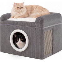 Produktbild von KOMFOTTEU Katzenhaus aus Holz mit Sisal-Kratzmatte und obere Sitzplattform für erwachsene Katzen