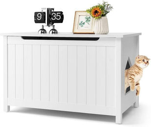 KOMFOTTEU Katzenhaus Katzentoilette aus Holz in Weiß – Bild 1 von 1