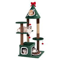 Produktbild von KOMFOTTEU Katzenkratzbaum mit 2 Höhlen und 3 Plüschbällen in Grün, 137 cm Katzenturm mit waschbarem Kissen