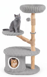 KOMFOTTEU Katzenkratzbaum mit Aussichtsplattform, Sisalstämmen und Ball sowie Plüschflächen für Katzen Indoor – Bild 1 von 1
