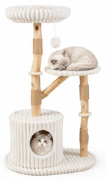 KOMFOTTEU Katzenmöbel mit 2 Plattformen, Katzenhöhle, Spielball und Kratzpfosten aus Jute sowie abnehmbarem und waschbarem Plüschkissen – Bild 1 von 1