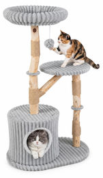KOMFOTTEU Katzenmöbel mit 2 Plattformen, Katzenhöhle, Spielball und Kratzpfosten aus Jute sowie abnehmbarem und waschbarem Plüschkissen – Bild 1 von 1