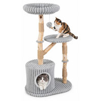 Produktbild von KOMFOTTEU Katzenmöbel mit 2 Plattformen, Katzenhöhle, Spielball und Kratzpfosten aus Jute sowie abnehmbarem und waschbarem Plüschkissen