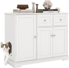 Produktbild von KOMFOTTEU Katzenschrank als Möbel-Toilette aus Holz in Weiß 100 x 45 x 80 cm
