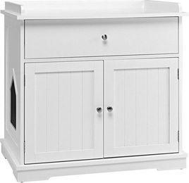 Produktbild von KOMFOTTEU Katzentoilette 3 in 1 Möbel-Toilette aus Holz in Weiß und Braun 76 x 53 x 73,5 cm