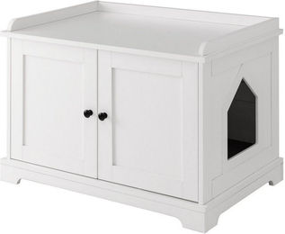 Produktbild von KOMFOTTEU Katzentoilette als Katzenmöbel aus Holz mit Trennwand in Weiß