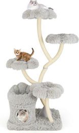 KOMFOTTEU Kratzbaum aus Holz mit 4 blumenförmigen Plattformen, 1 Höhle und 1 Katzenbett für Katzen – Bild 1 von 4