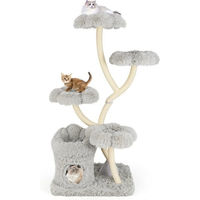 Produktbild von KOMFOTTEU Kratzbaum aus Holz mit 4 blumenförmigen Plattformen, 1 Höhle und 1 Katzenbett für Katzen