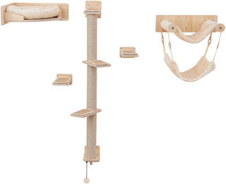 Produktbild von KOMFOTTEU Kratzbaum aus Holz mit Kletterwand, 2 Hängematten und Treppenstufen in Beige für Katzen