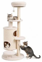 KOMFOTTEU Kratzbaum für Katzen 150 cm hoch mit Katzenhöhle und Sisal-Kratzsäulen in Weiß – Bild 1 von 1