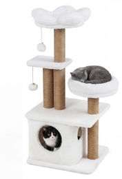 KOMFOTTEU Kratzbaum für Katzen mit Höhle, Bett und 3 Kratzsäulen, 96 cm, Hellgrau – Bild 1 von 2